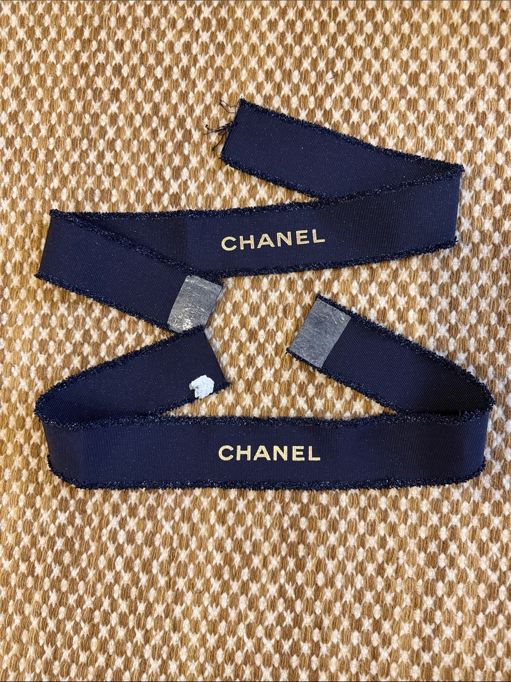 2 CHANEL Navy Ribbon with Gold Logo